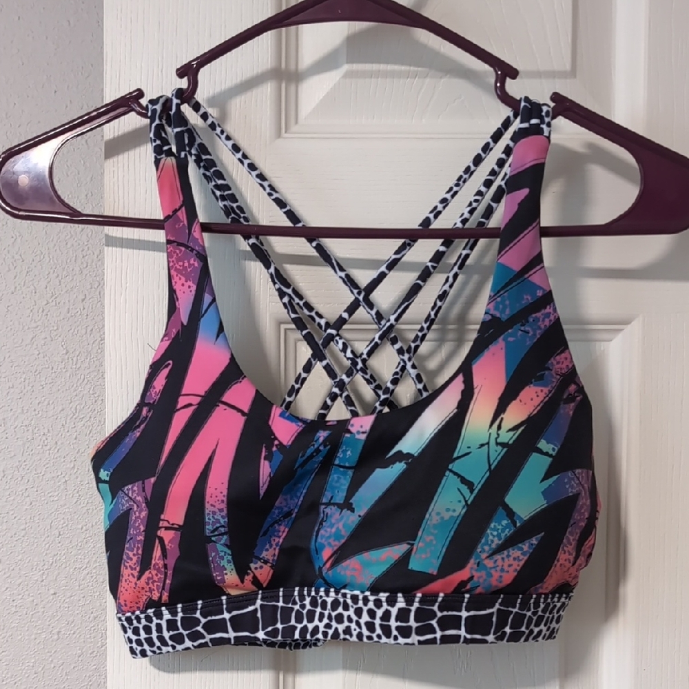 Feed Me Fight Me Multicolor Strappy Sports Bra